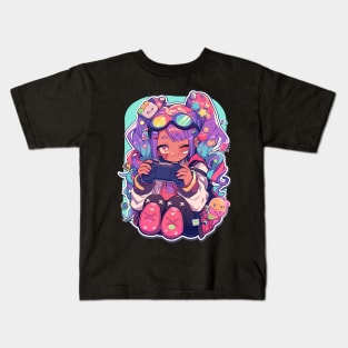 Colurful Anime Gamer Girl Kids T-Shirt